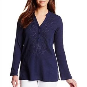 Lilly Pulitzer New Eliana Embroidered Tunic Top in True Navy Blue Knit